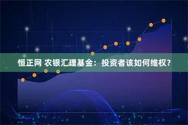 恒正网 农银汇理基金：投资者该如何维权？